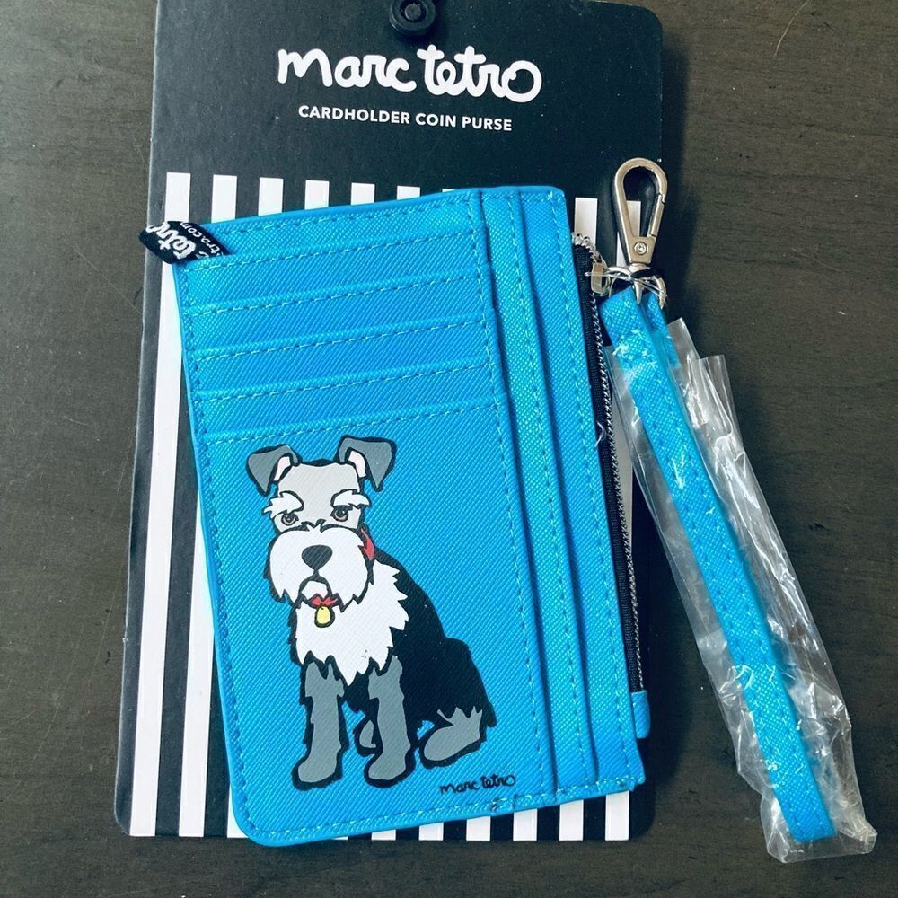 NWT Marc Tetro Schnauzer Dog Blue Cardholder Coin Purse Wristlet